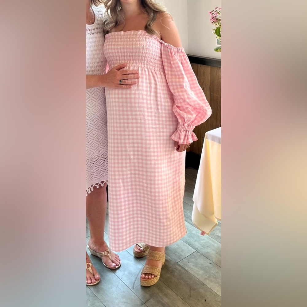 Sleeper Atlanta Dress in Pink Gingham Long Sleeve